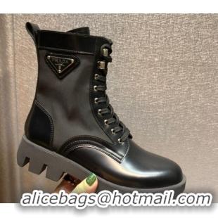 Best Price Prada Nylon and Shiny Leather Short Boots 102243 Black