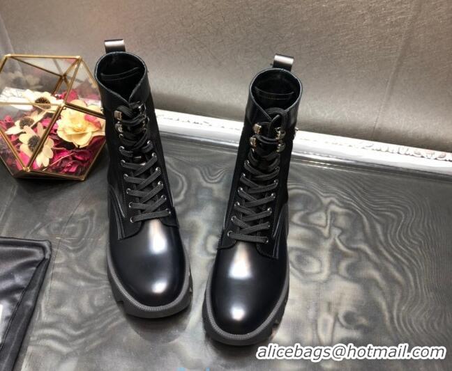 Best Price Prada Nylon and Shiny Leather Short Boots 102243 Black