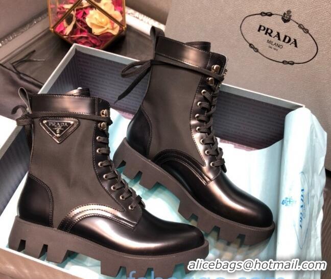 Best Price Prada Nylon and Shiny Leather Short Boots 102243 Black