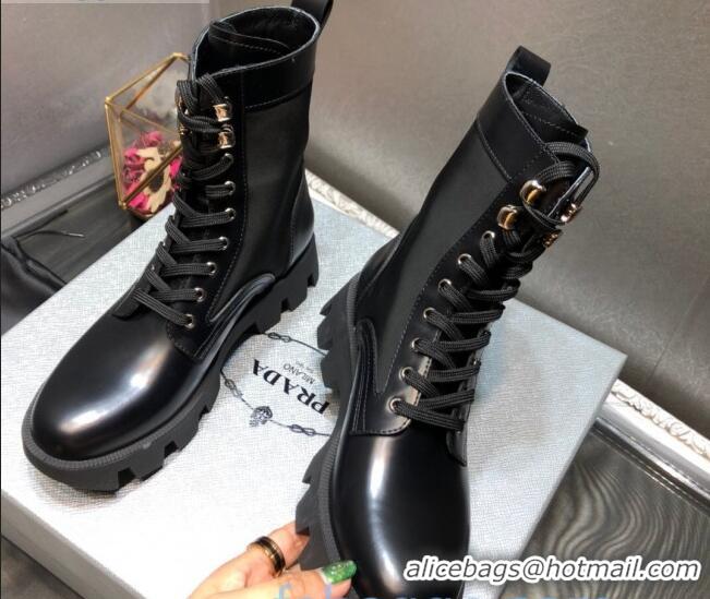 Best Price Prada Nylon and Shiny Leather Short Boots 102243 Black