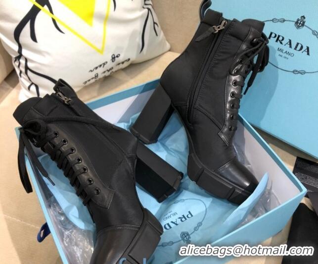 Low Price Prada Silk Lace-up 9.5 cm Heel Short Boots 121916 Black