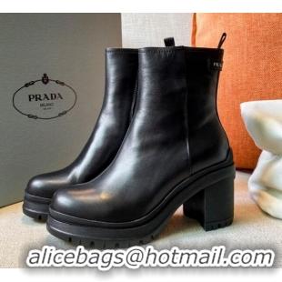 Shop Prada Calfskin Slip-on Heel 55mm Short Boots 121925 Black