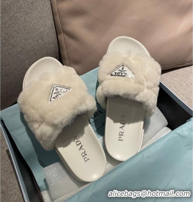 Perfect Prada Wool Flat Mule 3 cm Sandals 010804 White