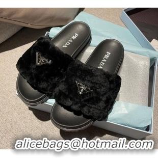 Best Luxury Prada Wool Flat Mule 3 cm Sandals 010804 Black