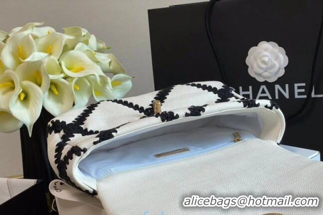 Unique Discount Chanel Crochet Quilted Calfskin 19 Flap Bag AS1160 White 2020