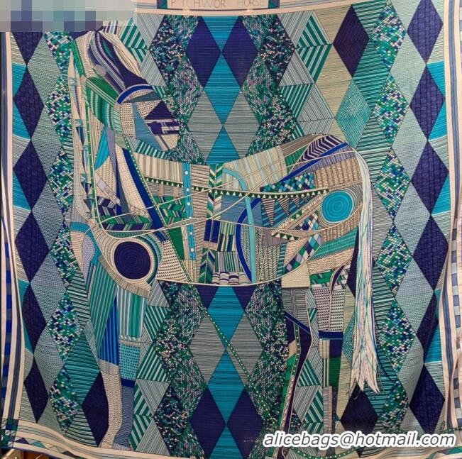 Market Sells Hermes Cashmere Silk Patchwork Horse Shawl Scarf 140x140cm CD1736 Light Blue 2020