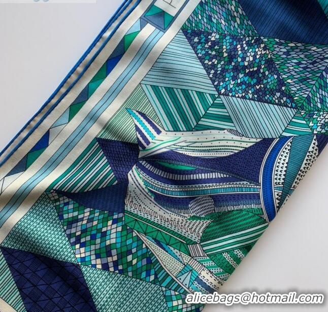 Market Sells Hermes Cashmere Silk Patchwork Horse Shawl Scarf 140x140cm CD1736 Light Blue 2020