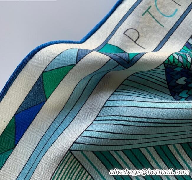 Market Sells Hermes Cashmere Silk Patchwork Horse Shawl Scarf 140x140cm CD1736 Light Blue 2020