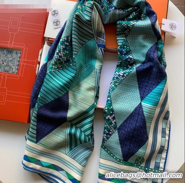 Market Sells Hermes Cashmere Silk Patchwork Horse Shawl Scarf 140x140cm CD1736 Light Blue 2020