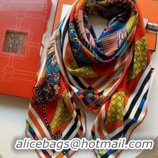 Reasonable Price Hermes Cashmere Silk Patchwork Horse Shawl Scarf 140x140cm CD1736 Orange 2020