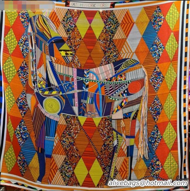 Reasonable Price Hermes Cashmere Silk Patchwork Horse Shawl Scarf 140x140cm CD1736 Orange 2020