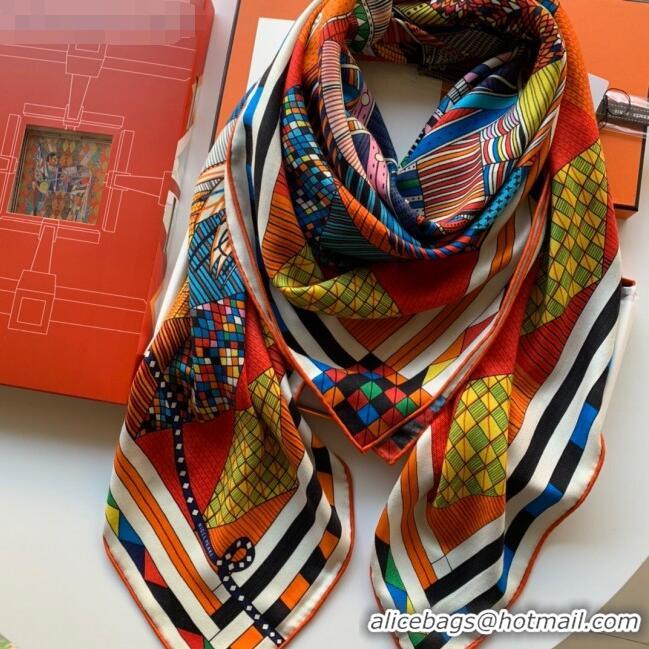 Reasonable Price Hermes Cashmere Silk Patchwork Horse Shawl Scarf 140x140cm CD1736 Orange 2020