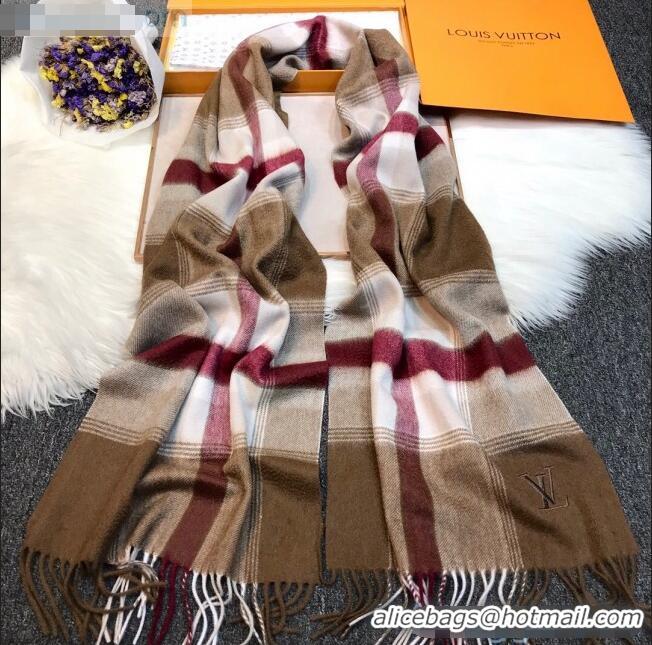 Best Product Louis Vuitton Cashmere Scarf B2181 Brown/Burgundy 2020