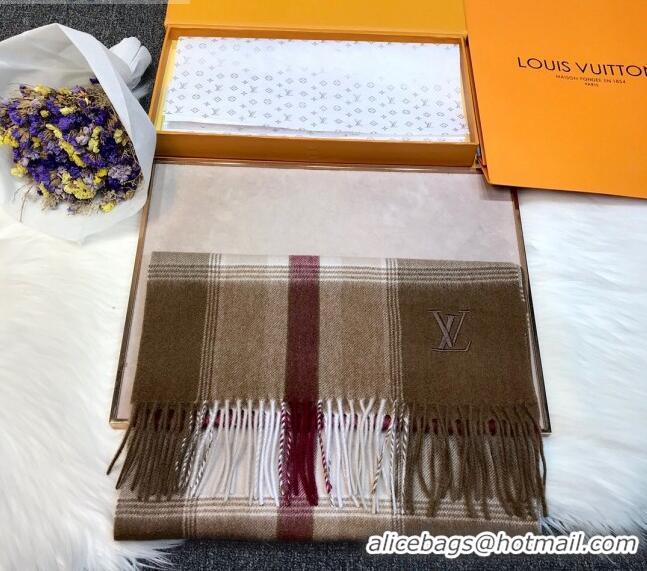 Best Product Louis Vuitton Cashmere Scarf B2181 Brown/Burgundy 2020