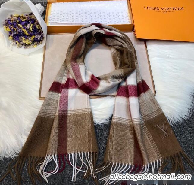 Best Product Louis Vuitton Cashmere Scarf B2181 Brown/Burgundy 2020