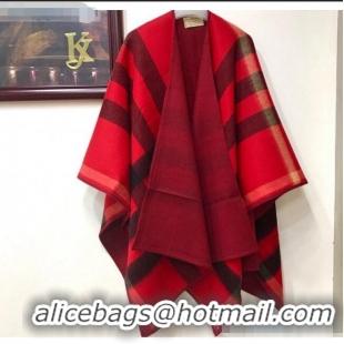 Shop Fashion Burberry Cashmere & Wool Check Double Cape B2185 Red 2020