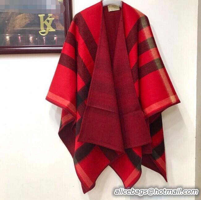 Shop Fashion Burberry Cashmere & Wool Check Double Cape B2185 Red 2020