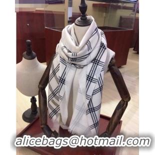 Unique Grade Burberry Cashmere & Silk Check Long Scarf B2187 White 2020