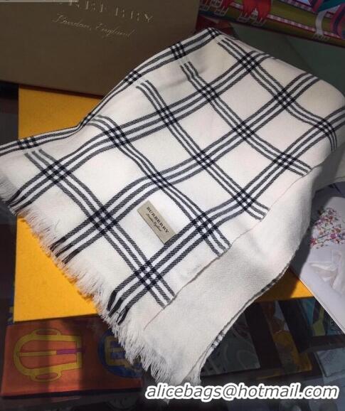 Unique Grade Burberry Cashmere & Silk Check Long Scarf B2187 White 2020