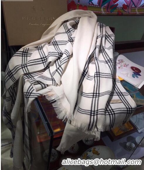 Unique Grade Burberry Cashmere & Silk Check Long Scarf B2187 White 2020