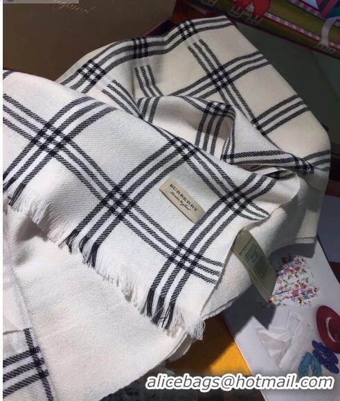 Unique Grade Burberry Cashmere & Silk Check Long Scarf B2187 White 2020