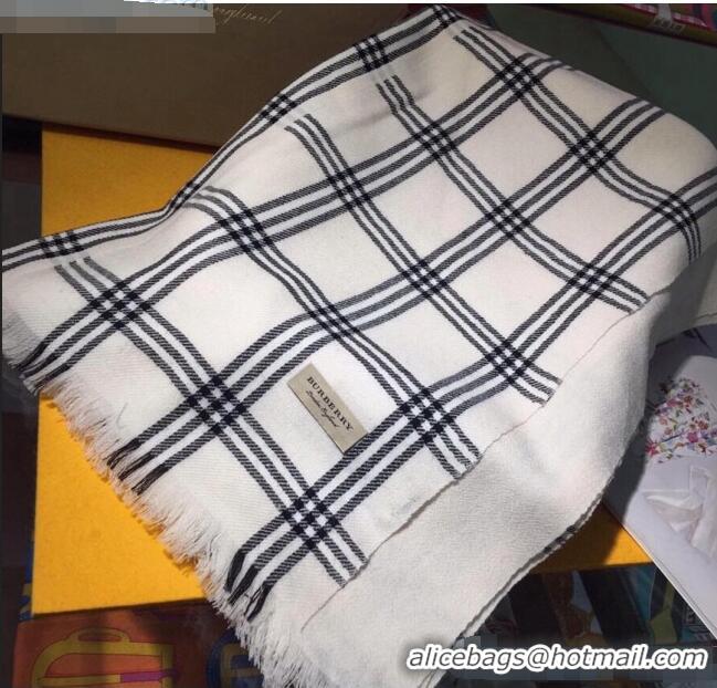 Unique Grade Burberry Cashmere & Silk Check Long Scarf B2187 White 2020