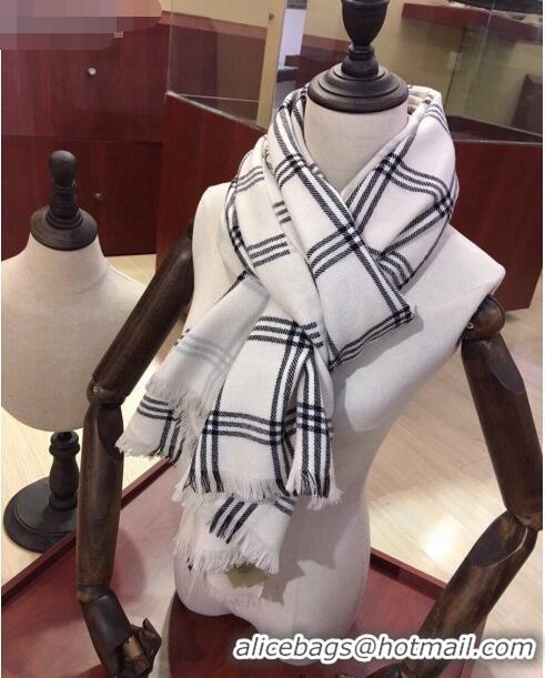 Unique Grade Burberry Cashmere & Silk Check Long Scarf B2187 White 2020