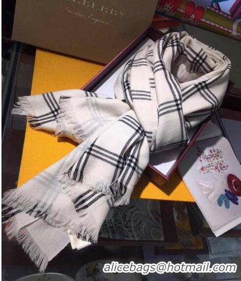 Unique Grade Burberry Cashmere & Silk Check Long Scarf B2187 White 2020