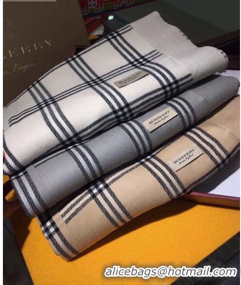 Unique Grade Burberry Cashmere & Silk Check Long Scarf B2187 White 2020