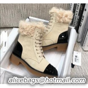 Good Quality Chanel Suede Fur Short Boots 111041 Beige