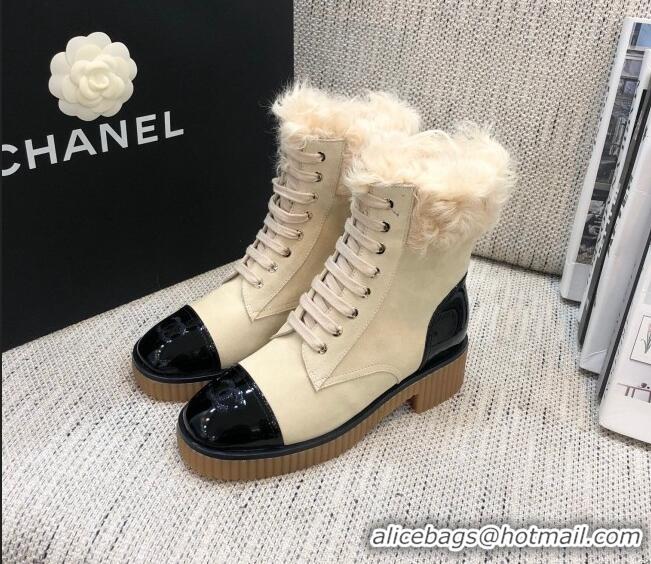 Good Quality Chanel Suede Fur Short Boots 111041 Beige