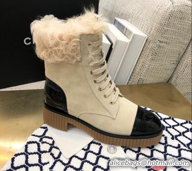 Good Quality Chanel Suede Fur Short Boots 111041 Beige