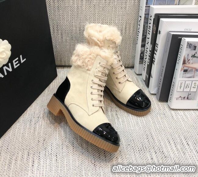 Good Quality Chanel Suede Fur Short Boots 111041 Beige