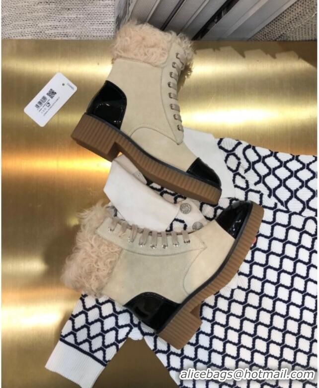 Good Quality Chanel Suede Fur Short Boots 111041 Beige