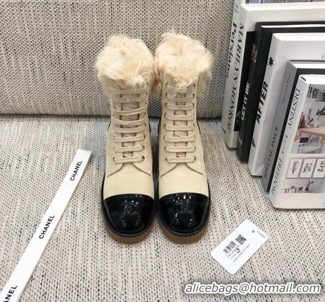 Good Quality Chanel Suede Fur Short Boots 111041 Beige