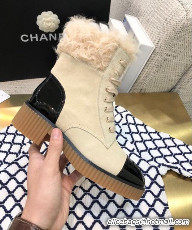 Good Quality Chanel Suede Fur Short Boots 111041 Beige