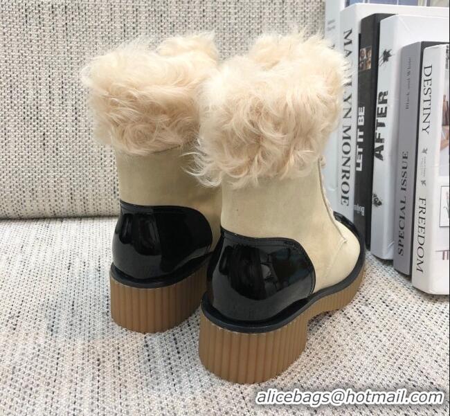 Good Quality Chanel Suede Fur Short Boots 111041 Beige