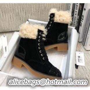 Best Price Chanel Suede Fur Short Boots 111041 Black