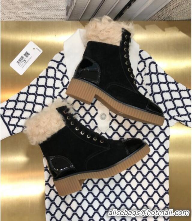 Best Price Chanel Suede Fur Short Boots 111041 Black