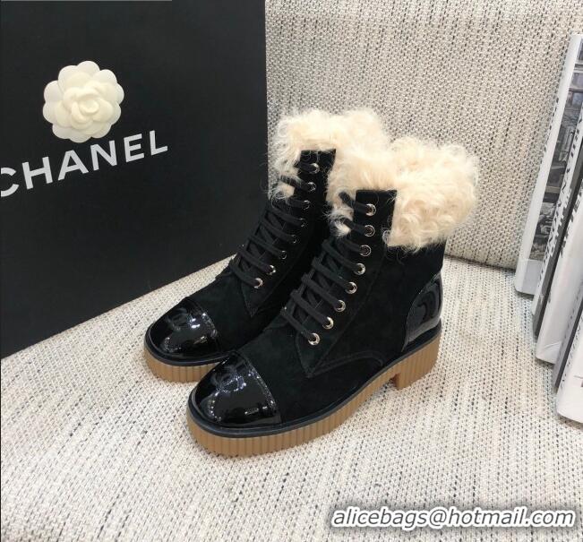 Best Price Chanel Suede Fur Short Boots 111041 Black