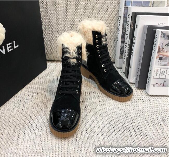 Best Price Chanel Suede Fur Short Boots 111041 Black