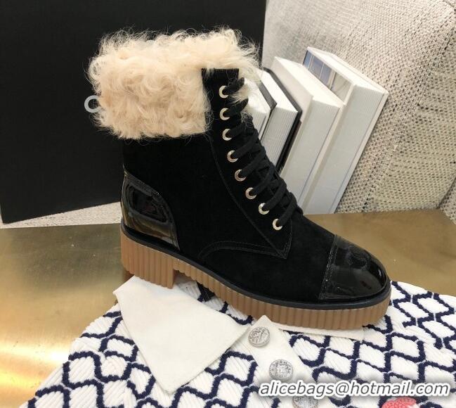 Best Price Chanel Suede Fur Short Boots 111041 Black