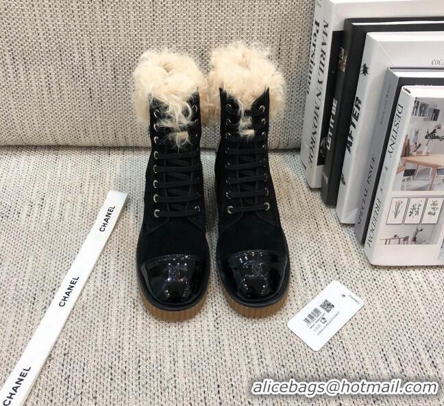 Best Price Chanel Suede Fur Short Boots 111041 Black