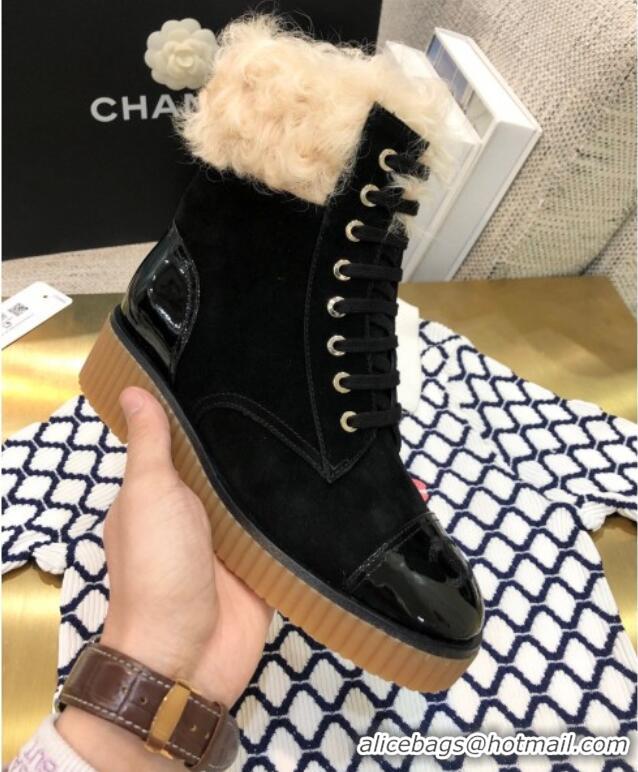 Best Price Chanel Suede Fur Short Boots 111041 Black