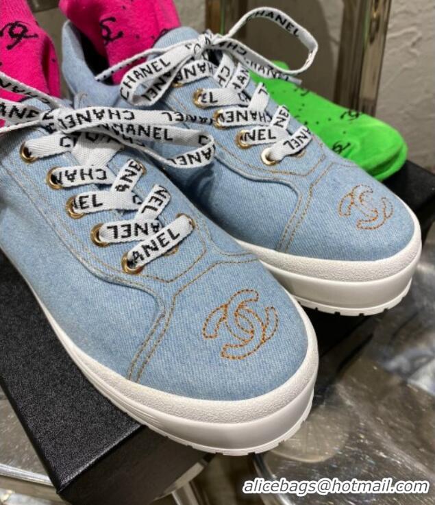 Best Price Chanel Vintage Denim Sneakers Light Blue 111119