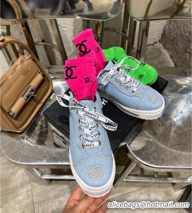 Best Price Chanel Vintage Denim Sneakers Light Blue 111119