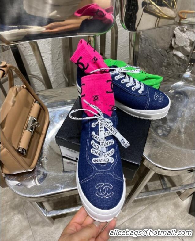 Affordable Price Chanel Vintage Denim Sneakers 111120 Dark Blue