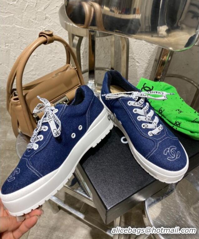 Affordable Price Chanel Vintage Denim Sneakers 111120 Dark Blue