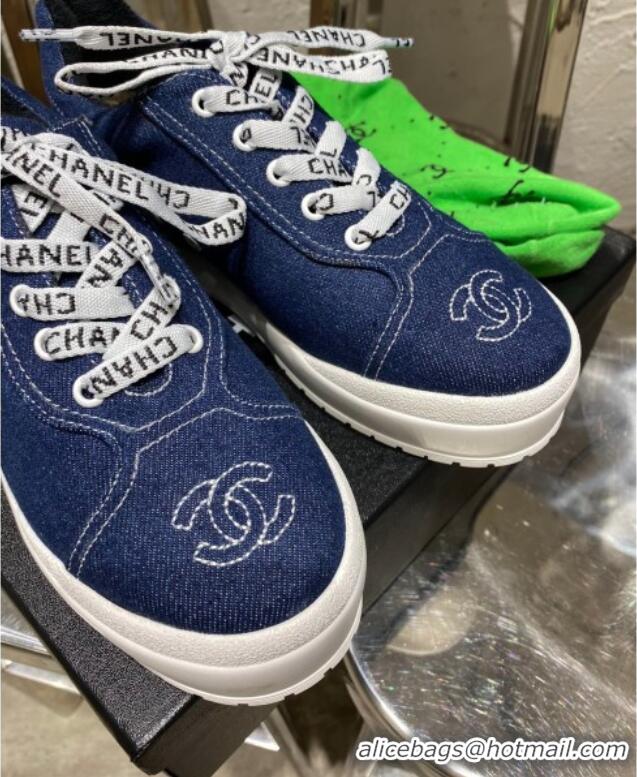 Affordable Price Chanel Vintage Denim Sneakers 111120 Dark Blue