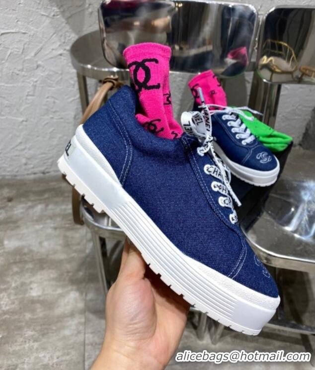 Affordable Price Chanel Vintage Denim Sneakers 111120 Dark Blue